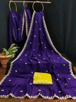 VAIDEHEE ENTERPRISE Embroidered Bollywood Chiffon Saree(Purple)