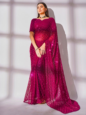Clemira Embellished Bollywood Georgette Saree(Maroon)