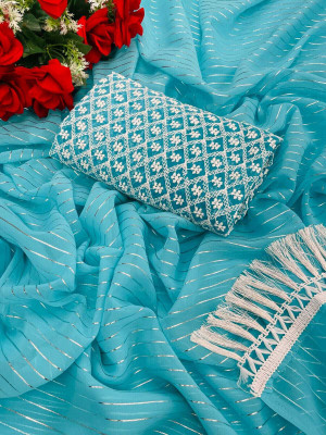 Vikash fab Striped Bollywood Georgette Saree(Light Blue)