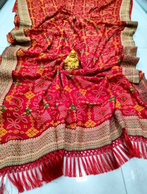 Megha silk mills Printed Bandhani Georgette Saree(Red)
