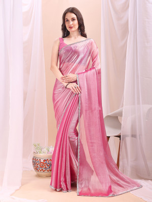 Dream Clouds Solid/Plain Bollywood Jimmy choo Saree(Pink)