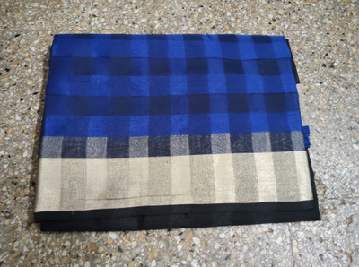 Cipuleyan Checkered Bollywood Cotton Blend Saree(Blue)