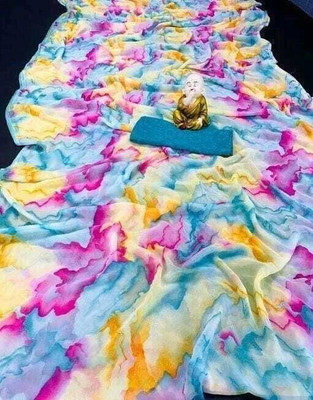 HouseOfCommon Printed Banarasi Chiffon, Silk Blend Saree(Blue)