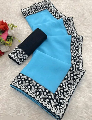 OKTAT Dyed Bollywood Georgette Saree(Blue)