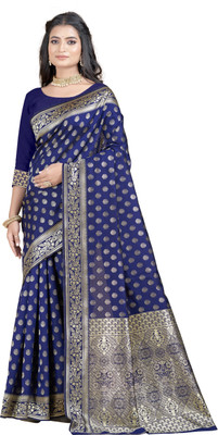 DHAYNAAND REEWA FASHION Woven Banarasi Jacquard Saree(Dark Blue)