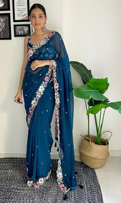 DDesigner Embroidered Bollywood Georgette Saree(Blue)