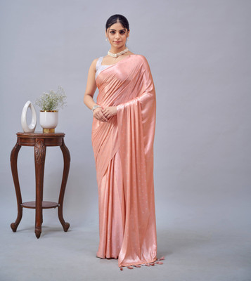 Mirisha Solid/Plain Bollywood Lycra Blend Saree(Orange)