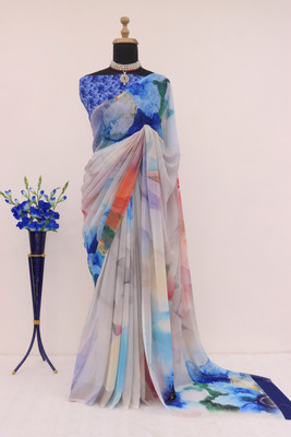 APERA Dyed Bollywood Art Silk Saree(Grey, Blue)