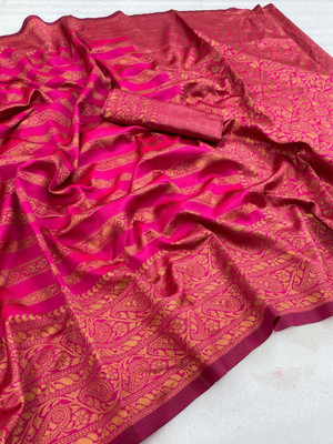 KRIYANSH Self Design Kanjivaram Jacquard, Art Silk Saree(Pink)