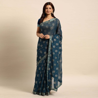 Peachmode Printed Bollywood Chiffon Saree(Blue)