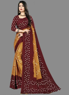 jihana fab Printed Bandhani Chiffon Saree(Yellow)