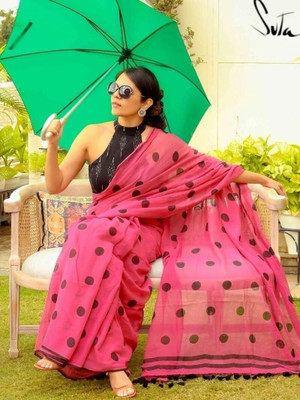 Amita Collections Printed Daily Wear Pure Cotton Saree(Pink)