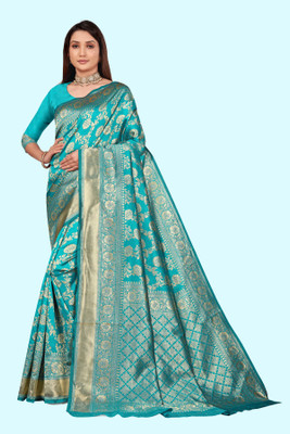 SWAMI STUDIO Self Design Banarasi Chanderi Saree(Blue)