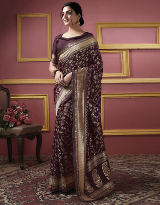 Anmi Woven Kanjivaram Jacquard, Silk Blend Saree(Maroon, Gold)