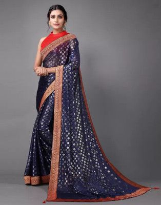 lizyaa enterprise Printed Bollywood Lycra Blend Saree(Blue)