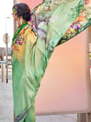 Sareemall Printed Daily Wear Silk Blend Saree(Light Green)