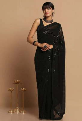 ANGEL CREATIVE Self Design Bollywood Georgette Saree(Black)