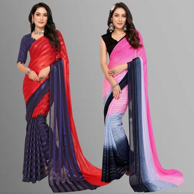 Anand Sarees Embellished Bollywood Satin Saree(Pack of 2, Red, Blue, Pink, Black)