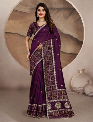 DRASHTI ART Embroidered Bollywood Satin Saree(Purple)