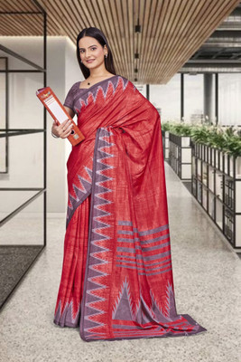 Feminista Printed, Solid/Plain Daily Wear Cotton Silk Saree(Red)