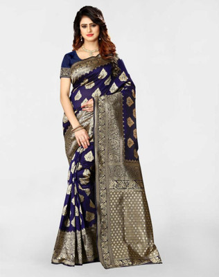 Samah Woven, Embellished Banarasi Silk Blend, Jacquard Saree(Blue)