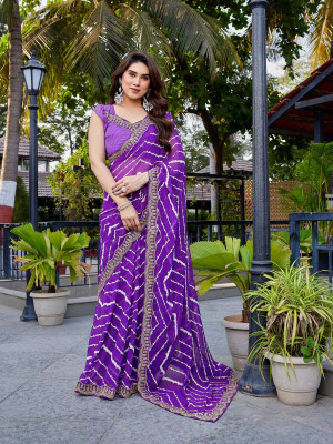 AAI LAXMI CREATION Embroidered Bandhani Georgette Saree(Purple)