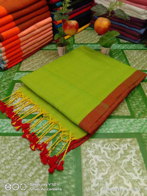 GOURAB HANDLOOM Self Design Handloom Cotton Blend Saree(Green)