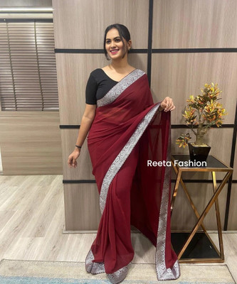 Apnisha Solid/Plain Bollywood Georgette Saree(Maroon)