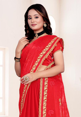 Jaqora Fab Embroidered Bollywood Jacquard Saree(Red)