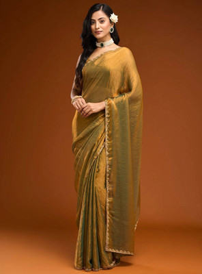 rajeswari Solid/Plain Saree with Attached Blouse Chiffon Saree(Gold)