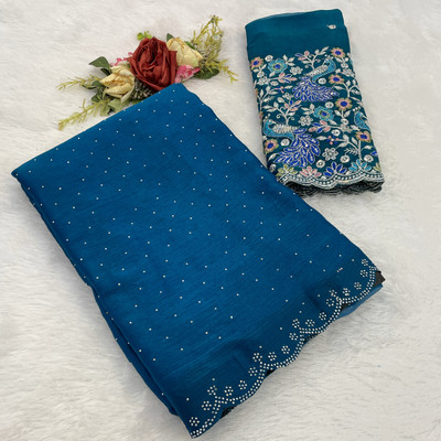 V AMAN FASHION Solid/Plain, Self Design Bollywood Chiffon Saree(Blue)