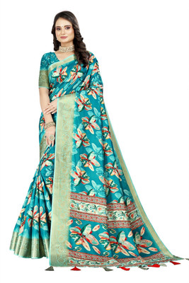 J6 Designers Self Design Bollywood Cotton Silk Saree(Light Blue)