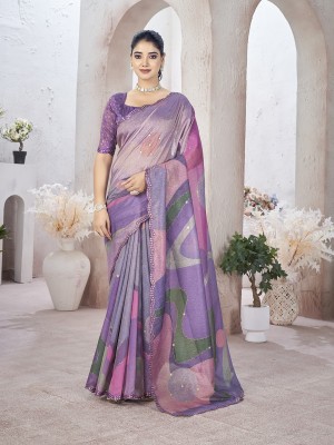 Tasrika Embellished, Printed Bollywood Tissue Saree(Purple)