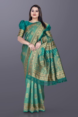 Harshita Creation Solid/Plain Banarasi Jacquard Saree(Green)