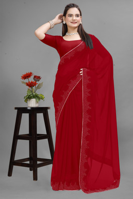 Manan Creation Embellished Bollywood Georgette, Chiffon Saree(Red)
