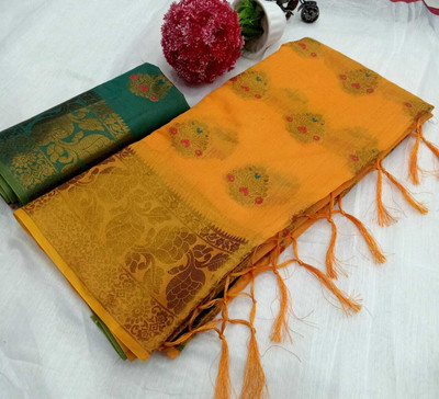 ASHTA Self Design, Woven Daily Wear Pure Cotton, Cotton Silk Saree(Orange)