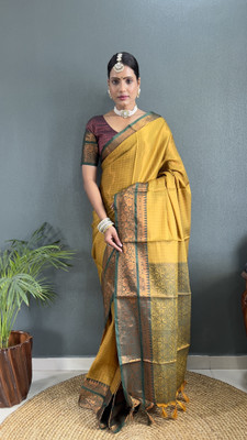 Cipto Woven Banarasi Silk Blend Saree(Yellow)