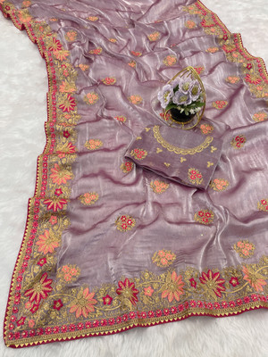 MIYANIFAB Embroidered Bollywood Lycra Saree(Purple)