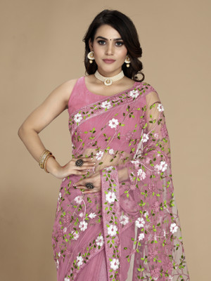 Sasta Bazar Embroidered Bollywood Net Saree(Pink)