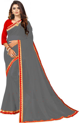 LIMTD Solid/Plain Bollywood Georgette Saree(Grey, Red)