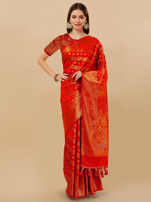 sarify creation Self Design Kanjivaram Cotton Silk Saree(Red)