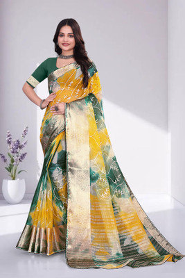 Aarunika BS Solid/Plain Bollywood Organza Saree(Green)