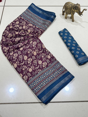 Saraswati Fab Printed Kalamkari Mulmul Saree(Purple)
