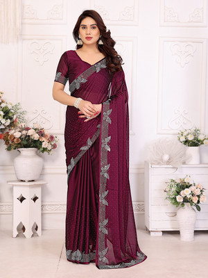 VILLAGIUS Embellished Bollywood Silk Blend Saree(Magenta)