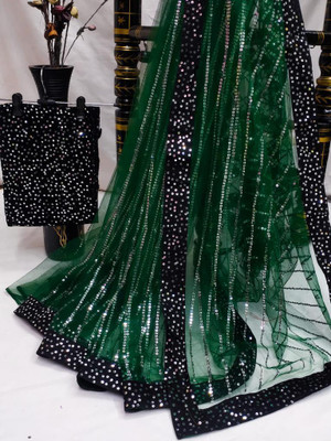 laxmibaa Embellished Bollywood Net Saree(Green)