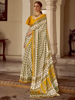 Sareemall Printed Daily Wear Crepe Saree(Cream)