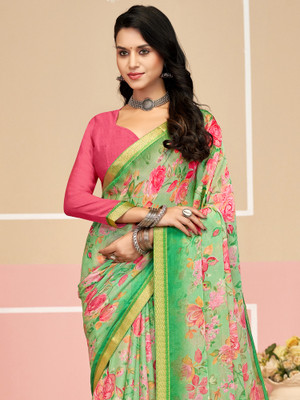Anouk Rustic Printed Daily Wear Chiffon Saree(Light Green)