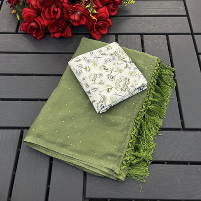 BELLETRENDZ Printed, Solid/Plain Bollywood Chiffon Saree(Green)