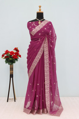 SHUBHDRASHTI NX Embroidered Bollywood Organza Saree(Purple)