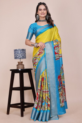 Aangan Silk Printed Daily Wear Cotton Silk Saree(Multicolor)